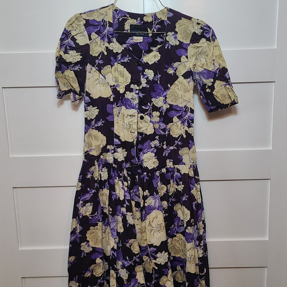 RGY Floral Dress Purple & Cream Flowers Size Large